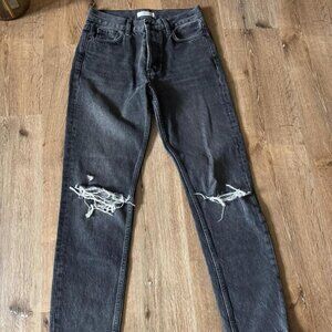 Anine Bing Black Distressed Straight Leg Jeans Size 29